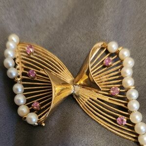 Vintage 14K Gold Brooch/Pin with faux pearls and glass gems